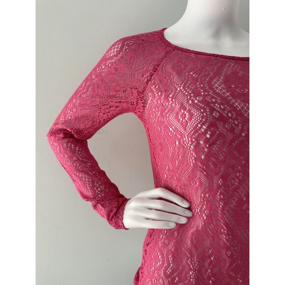 NWT Mudd Vintage Y2k Magenta Pink Lace Long Sleeve Top size M - Picture 4 of 5